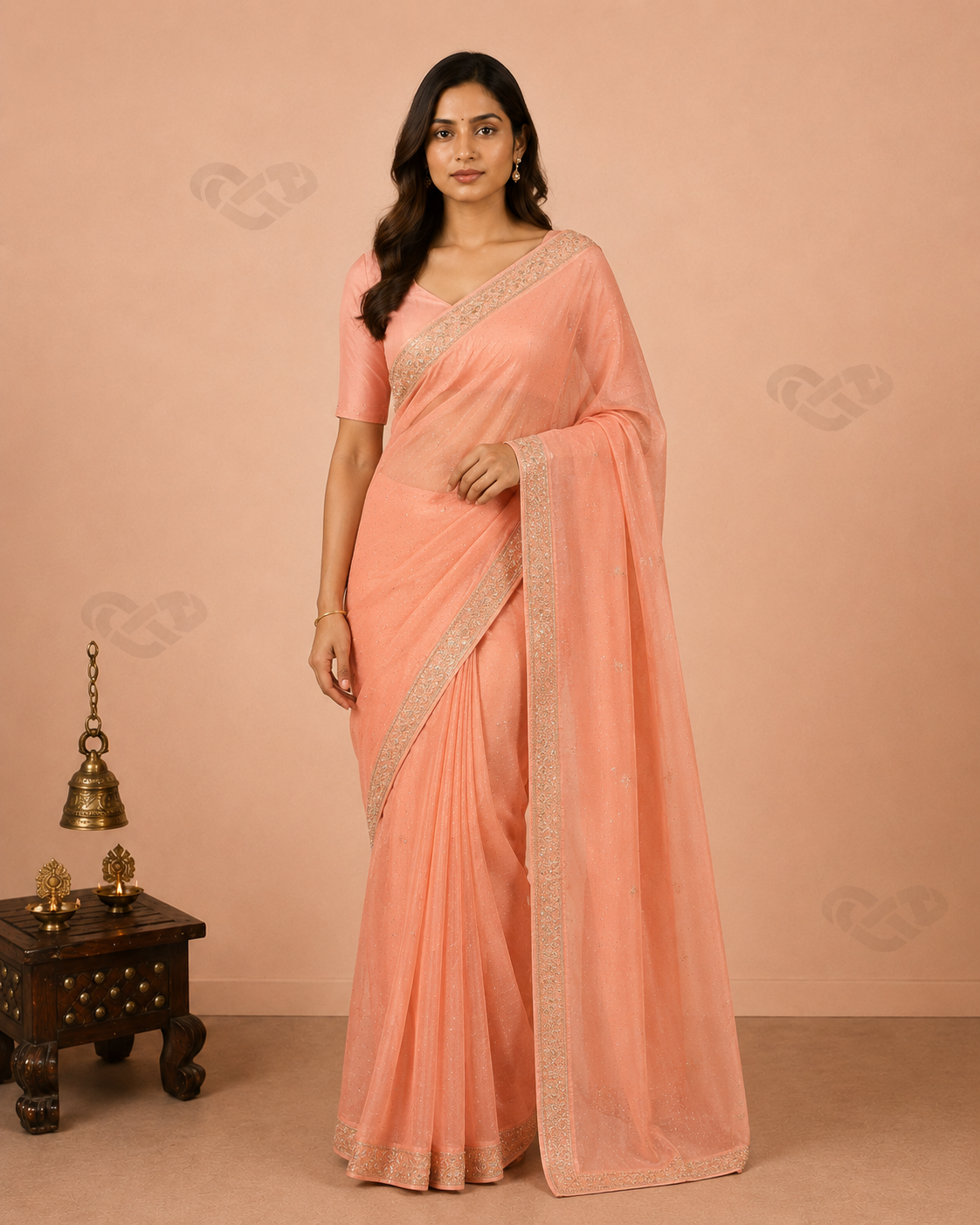 Peach Georgette Fancy Saree