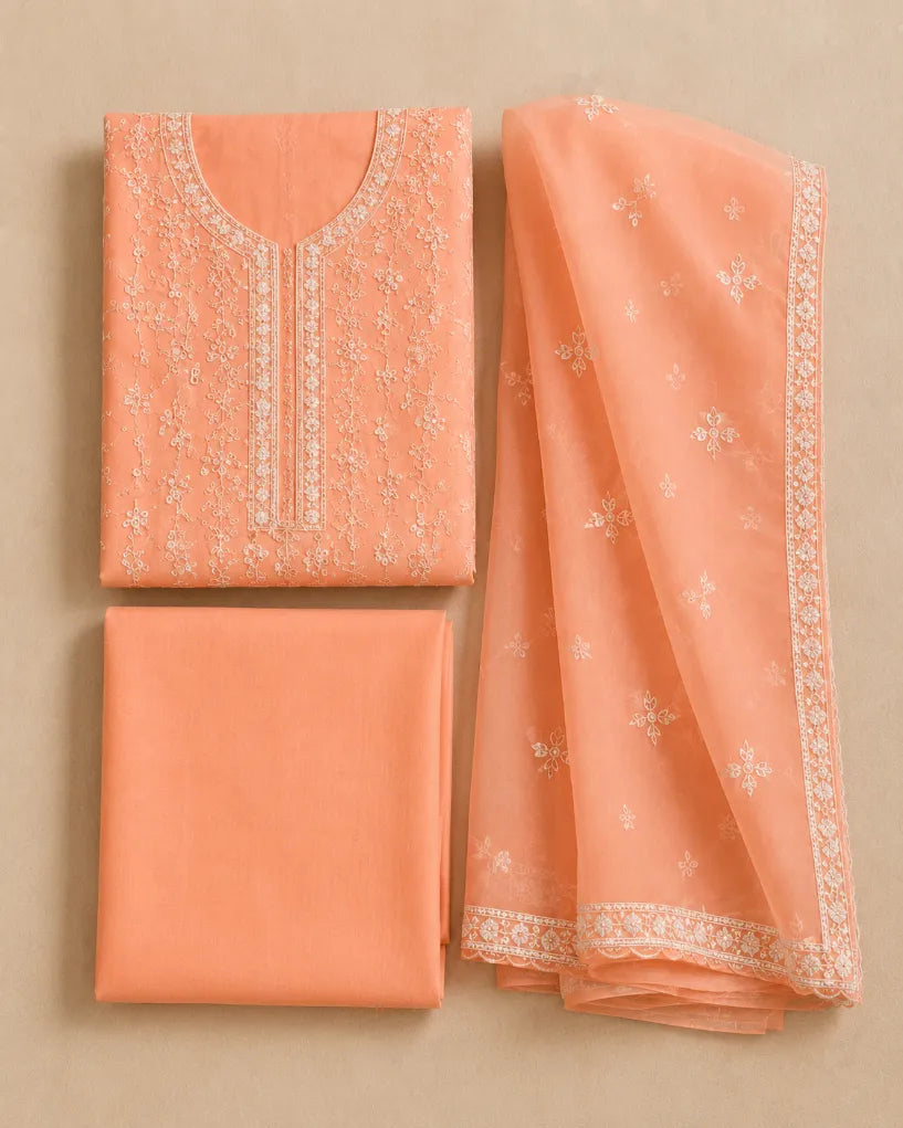 Peach Cotton Unstitched Suit Set