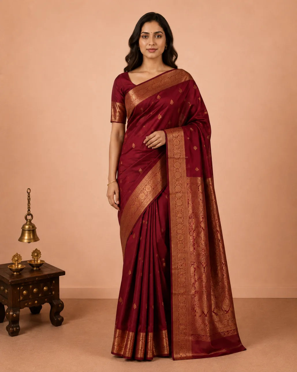Wine Red Kanchipuram Silk Saree